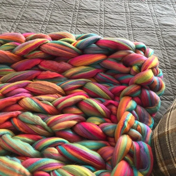 Chunky Knit Blanket Throw Rainbow Unicorn - Picture 2 of 10